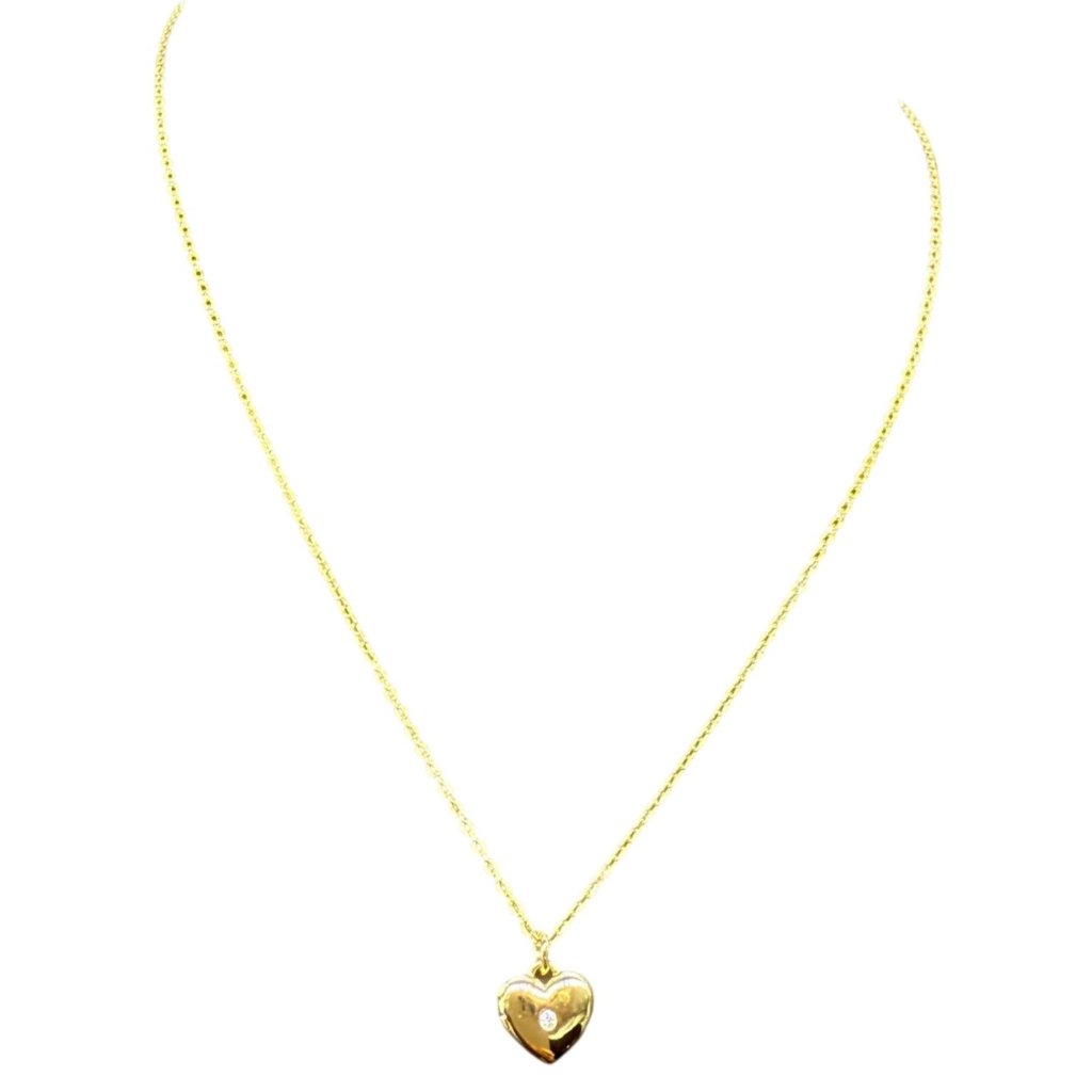 Local Eclectic Clear Rhinestone Heart Locket Pendant Chain Necklace Gold Tone